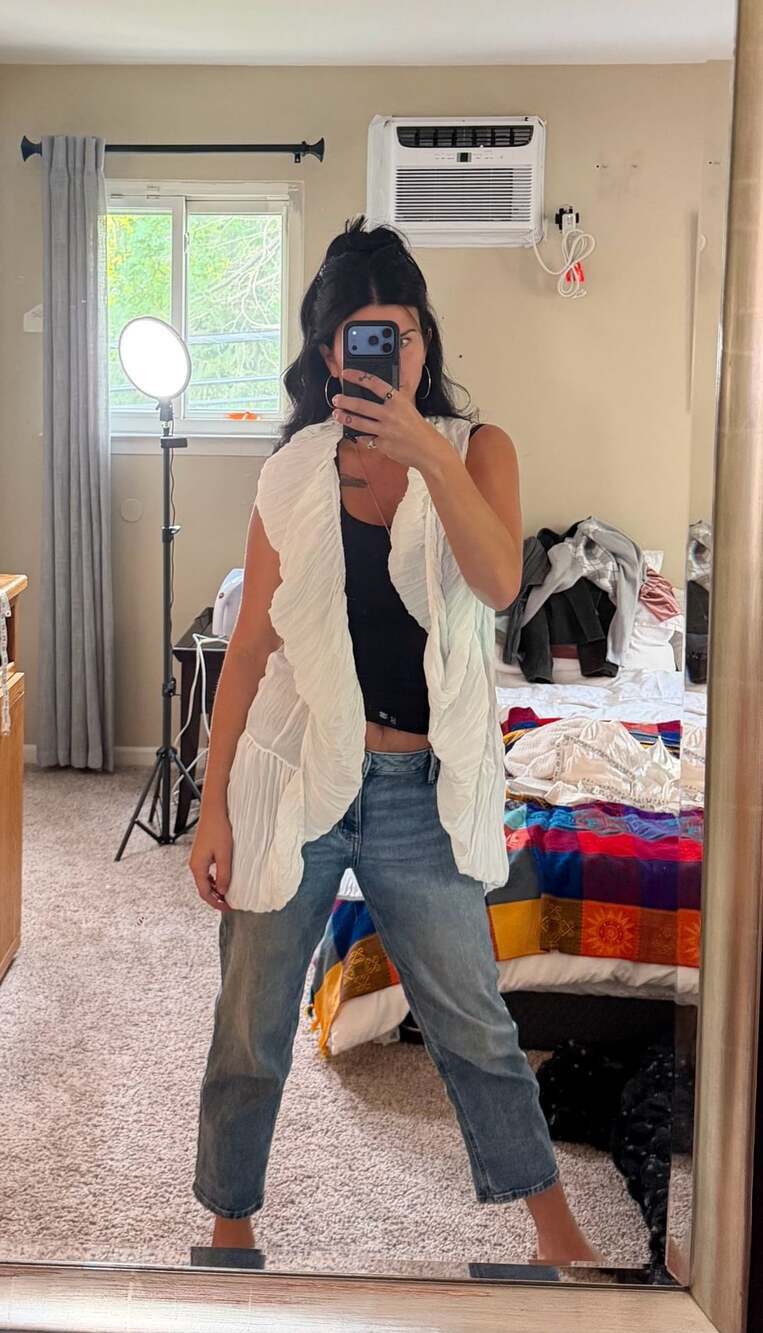 Joseph Ribkoff Style 162299 White Vest Size 6 Crinkled Ruffle Duster